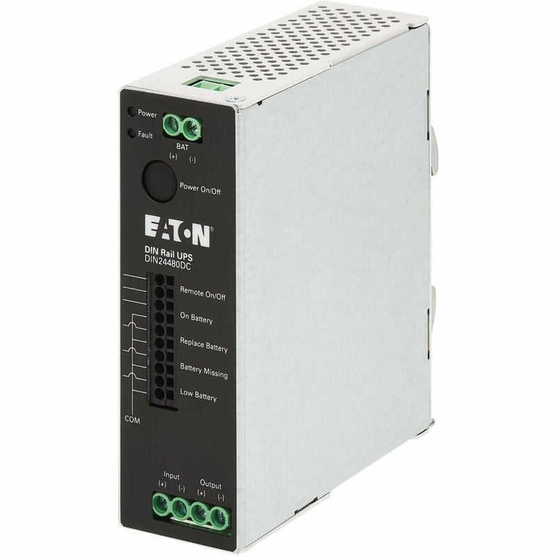 Side profile view of Eaton DIN24480DC UPS showing compact design and ventilation