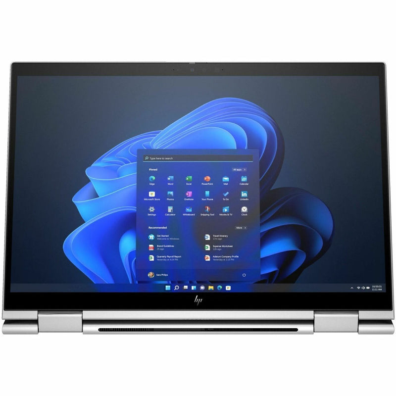 Close-up of HP Elite x360 1040 G10 display showing Windows 11 start menu