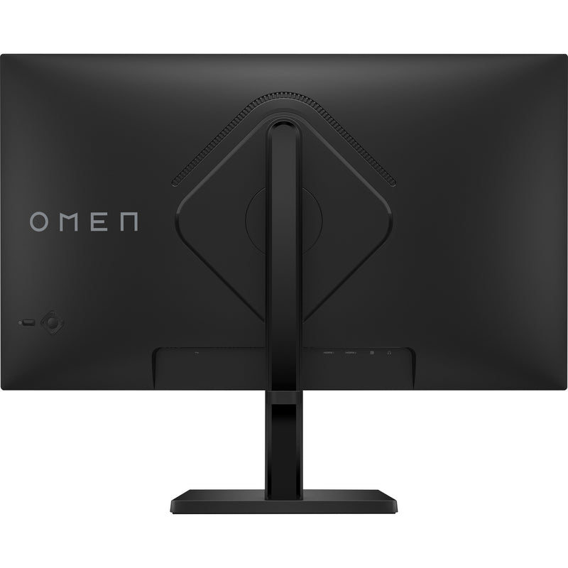 Rear view of OMEN 27-inch gaming monitor showing connectivity ports and OMEN branding