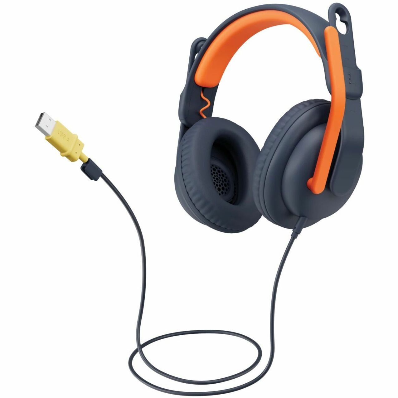 Logitech Zone Learn headset with USB-C connector showing blue and orange color scheme-alternate-image1