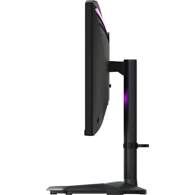 Side profile of monitor showing height adjustment and tilt mechanism