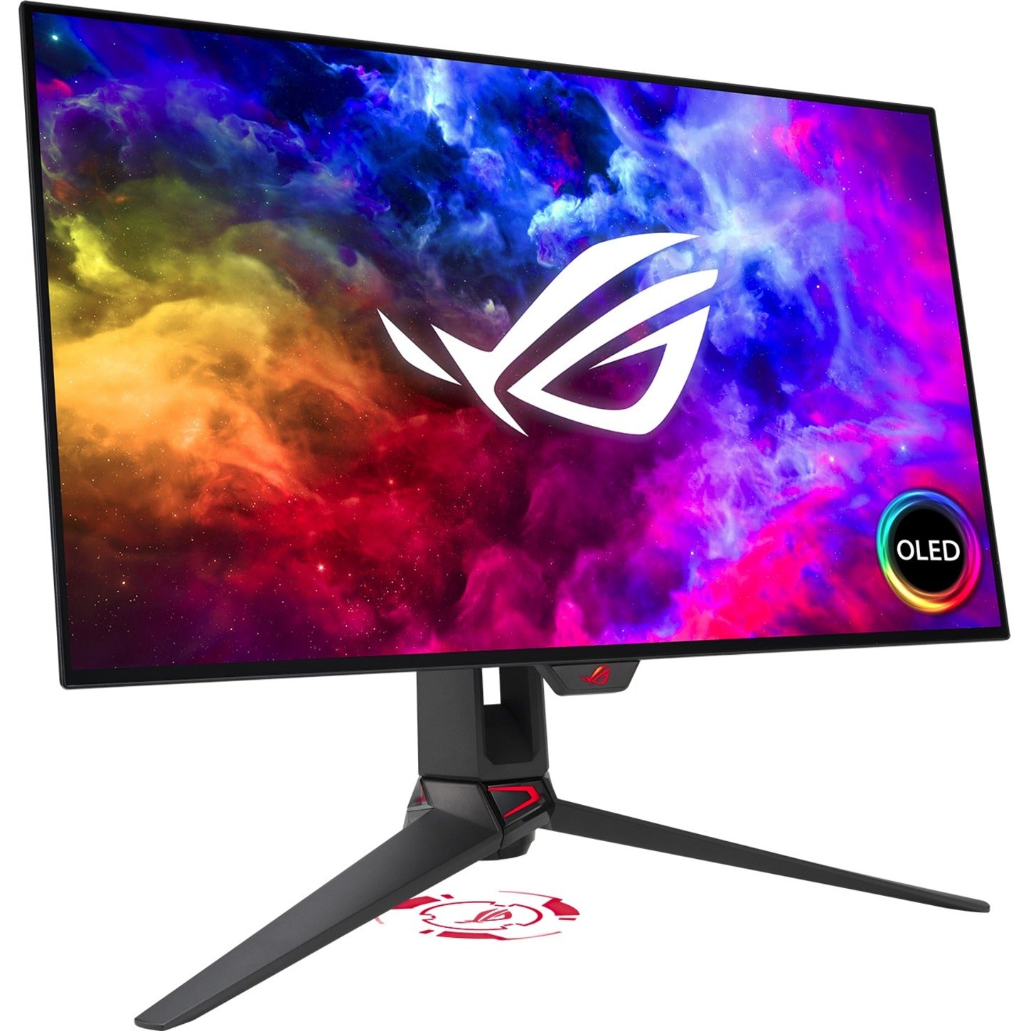 ROG Swift OLED gaming monitor shown from rear angle highlighting cooling design-alternate-image3