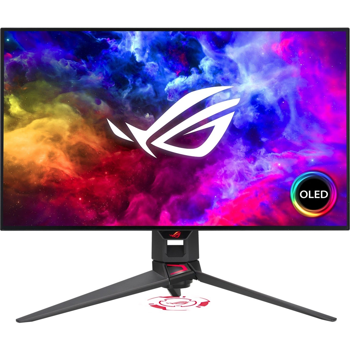 Side angle view of ASUS ROG Swift OLED gaming monitor showing adjustable stand design-alternate-image2