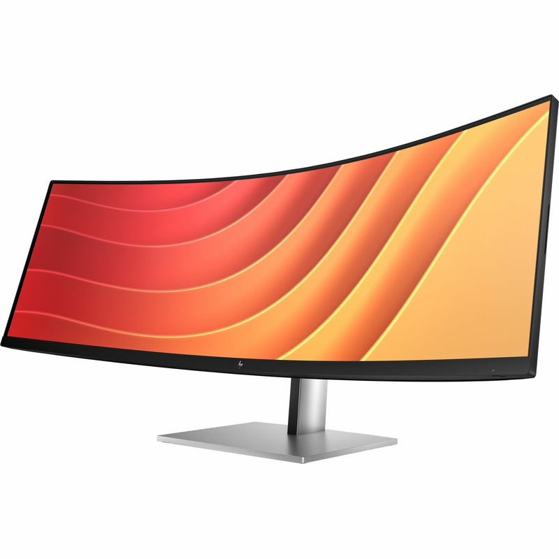 Angled view of HP E45c G5 monitor displaying rich color gradient pattern demonstrating color accuracy