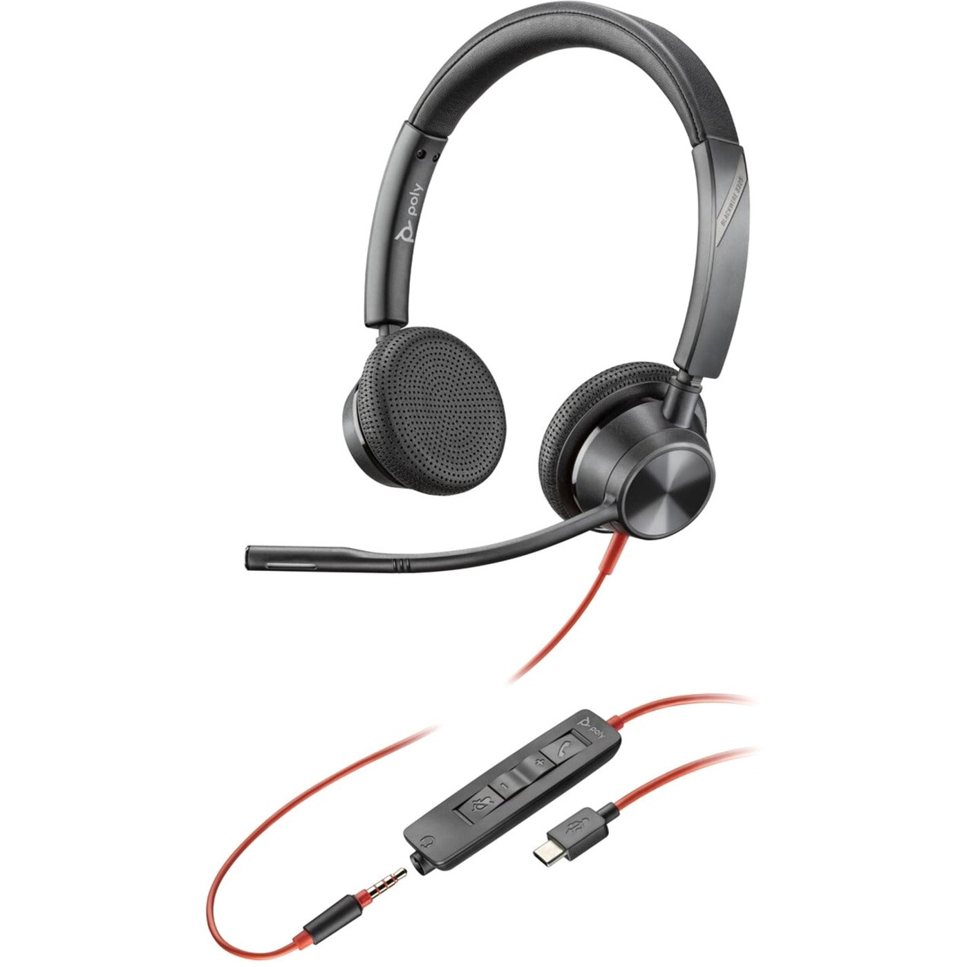 Casque filaire Poly 76J23AA Blackwire 3325 certifié Microsoft Teams USB-C casque sur-oreille binaural avec microphone à perche flexible