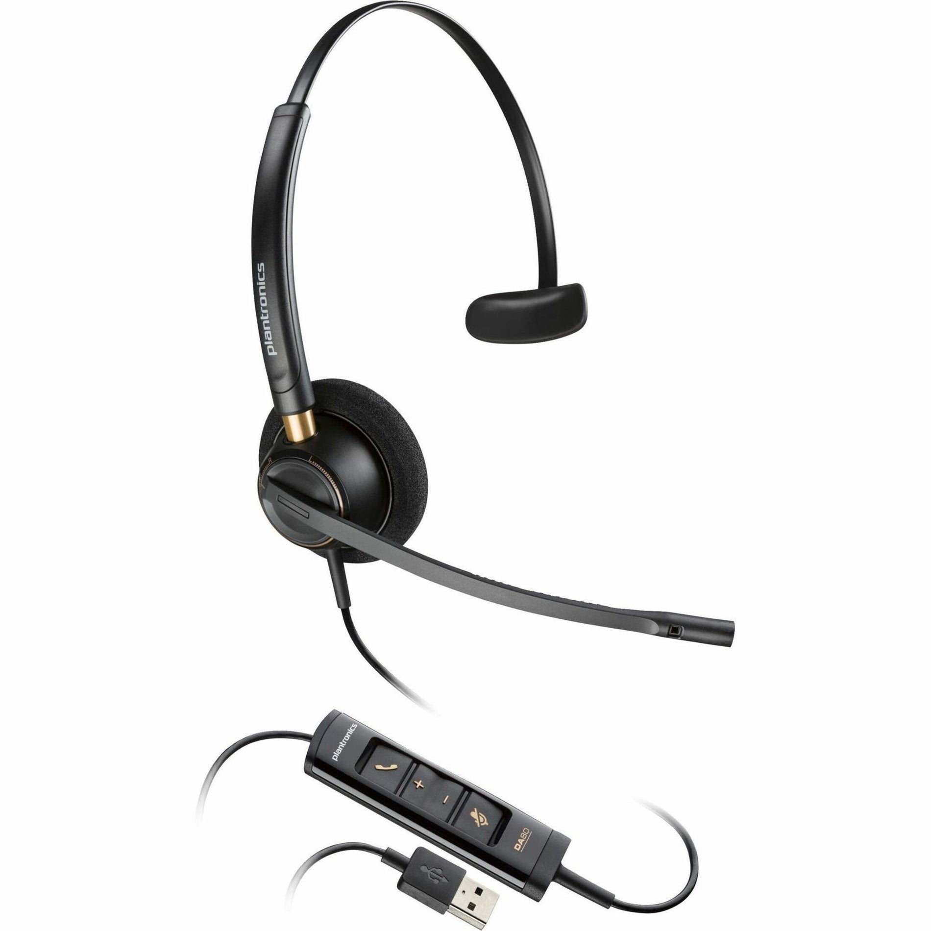 保利 783R1AA EncorePro 515 微軟團隊認證單耳式帶 USB-A 耳機，頭戴式，耳罩式，鼻話器，黑色