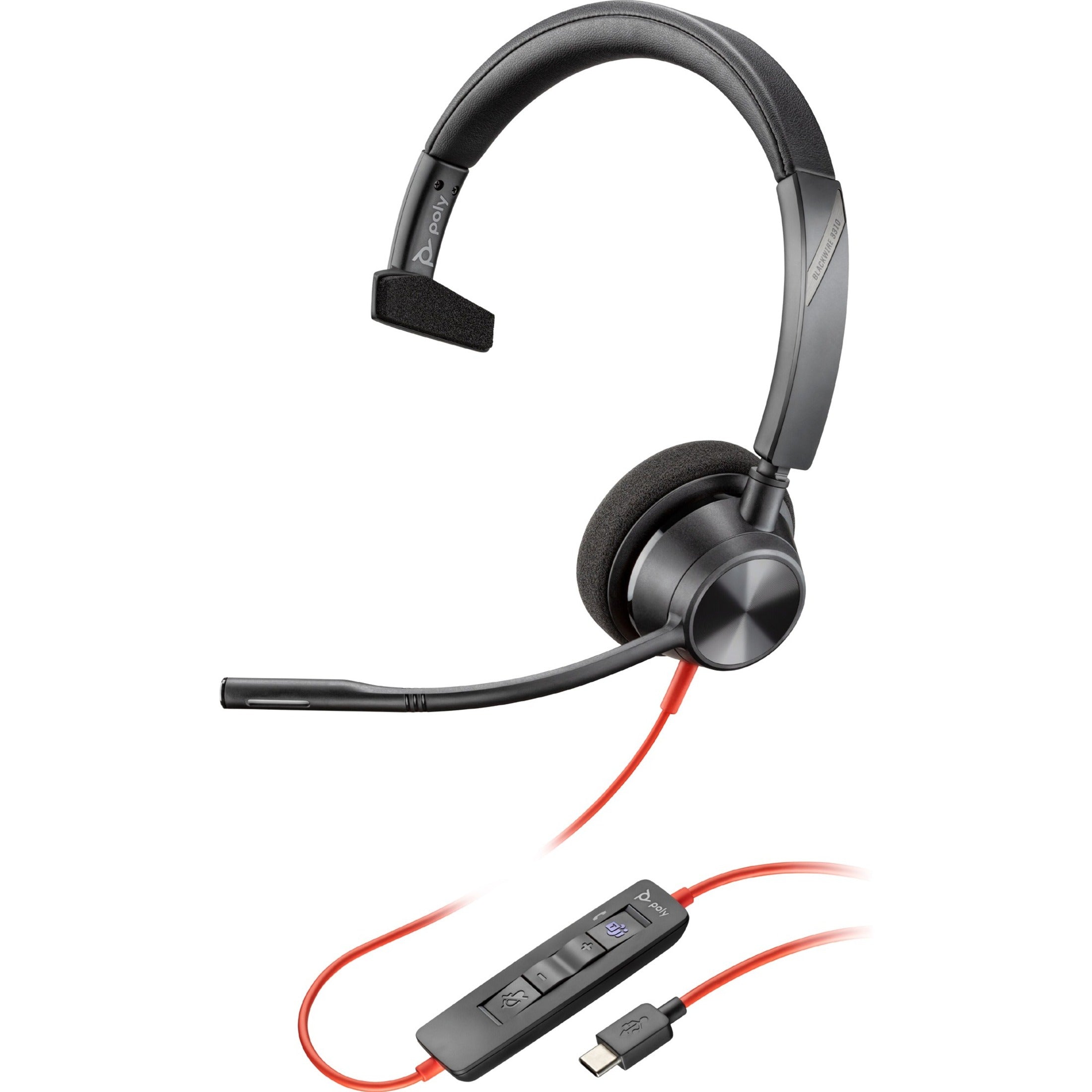 Poly 767F8AA Blackwire 3310 USB-C Headset, Mono Sound, Flexible Boom Microphone, Plug and Play