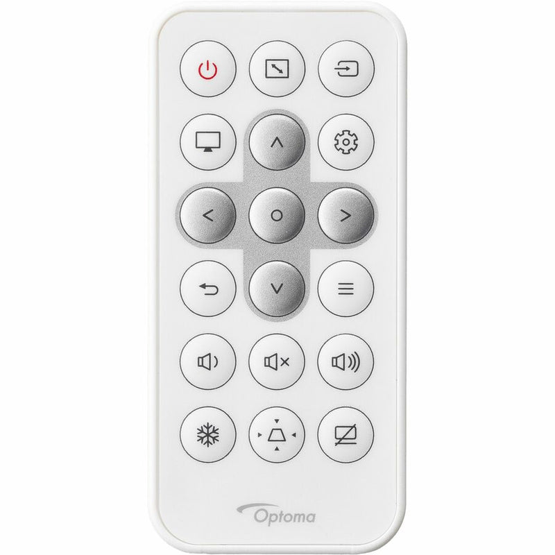 White Optoma remote control with backlit buttons for ZW350ST projector