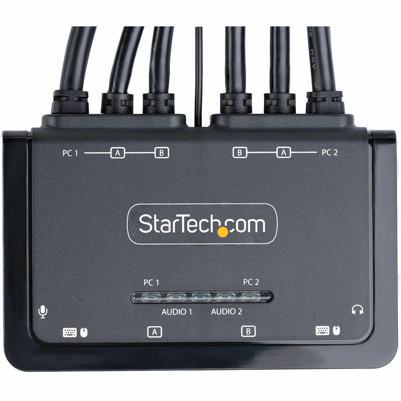 Top view of StarTech.com KVM switch showing interface layout and connection indicators