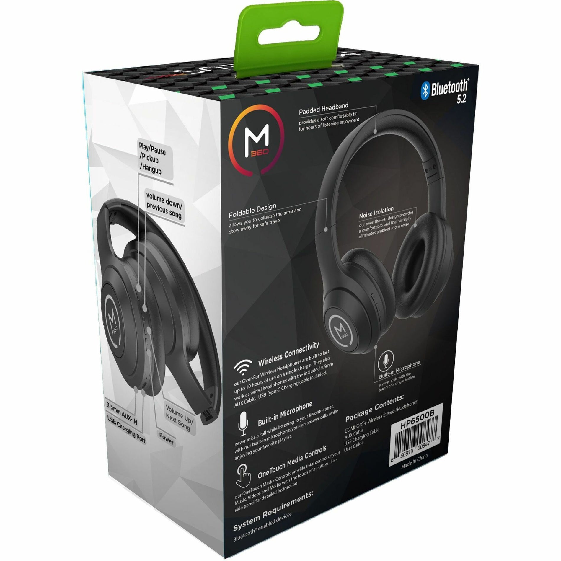 Morpheus 360 HP6500B COMFORT+ Headphone Stereo Nirkabel Di Atas Kepala Di Atas Telinga Kontrol Sentuh Lipat Hitam