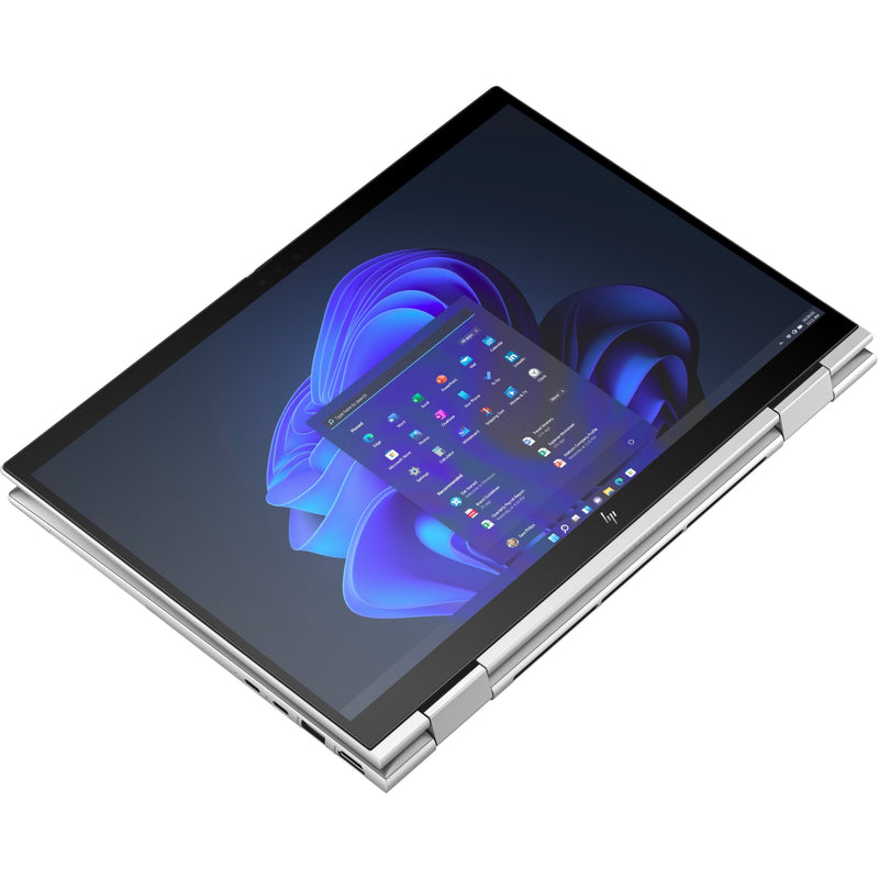 HP Elite x360 in tablet mode showing Windows 11 Pro interface