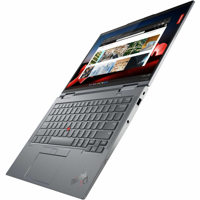 ThinkPad X1 Yoga in angled view showing screen flexibility and hinge design