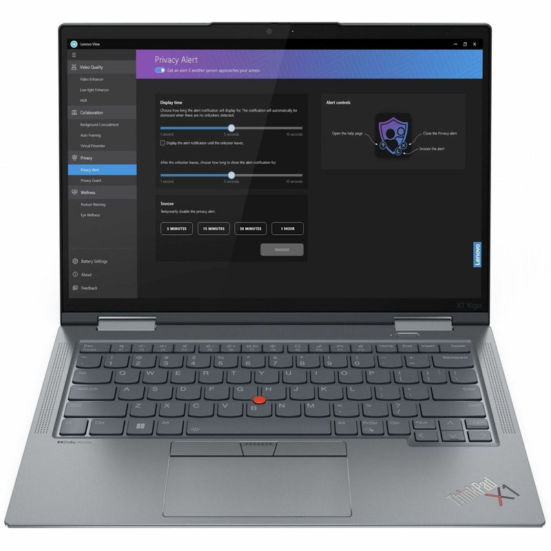 Display showing ThinkPad privacy settings and security interface