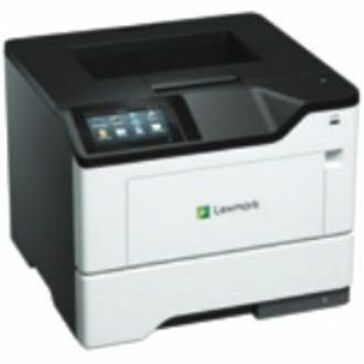 Three-quarter view of Lexmark MS632dwe showing compact design and touchscreen display