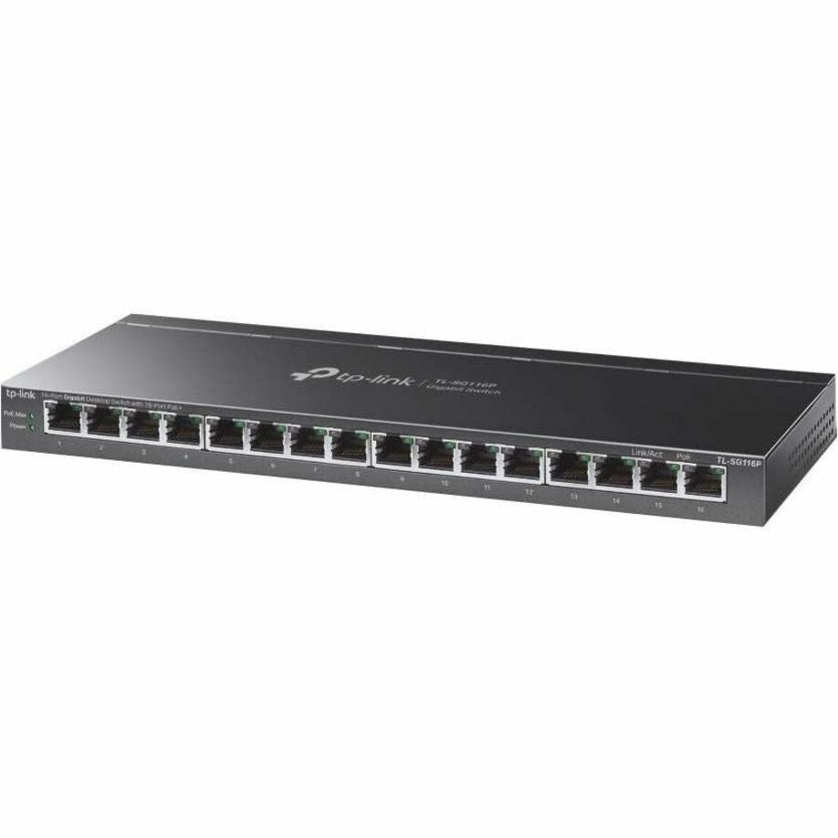 TP-Link TL-SG116P 16-Port Gigabit Desktop Switch with 16-Port PoE+, IP Camera, Network, IP Phone Support