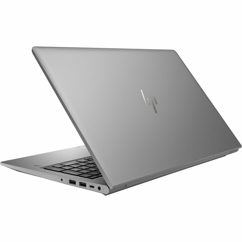 Angled rear view of HP ZBook Power G10 showing slim profile and aluminum build