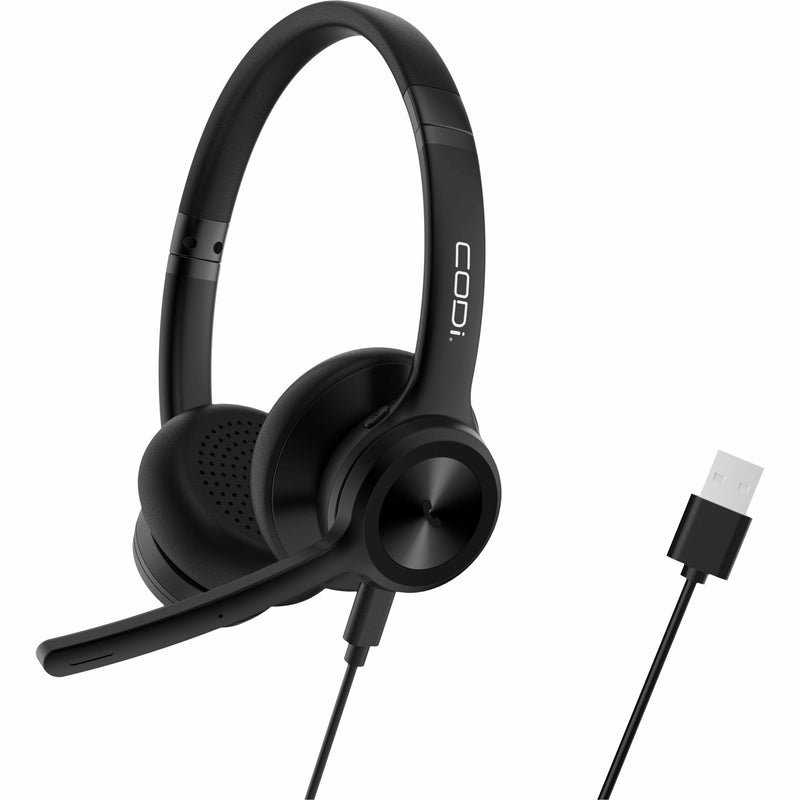 CODi A04618 black dual-ear headset with boom microphone and USB-C connection