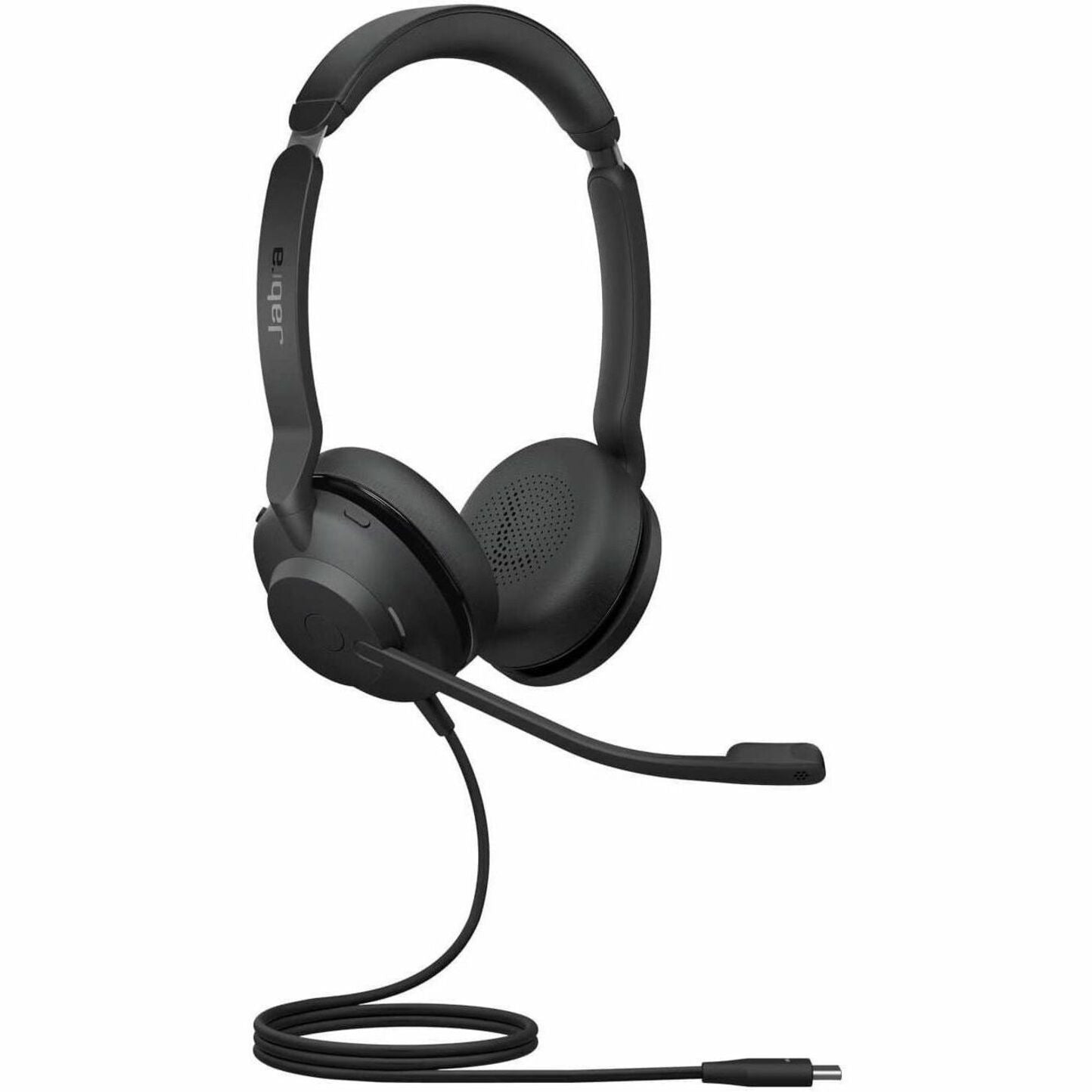 Jabra Evolve2 30 SE stereo headset with USB-C connection, featuring dual ear cups and adjustable boom microphone in matte black finish-alternate-image1