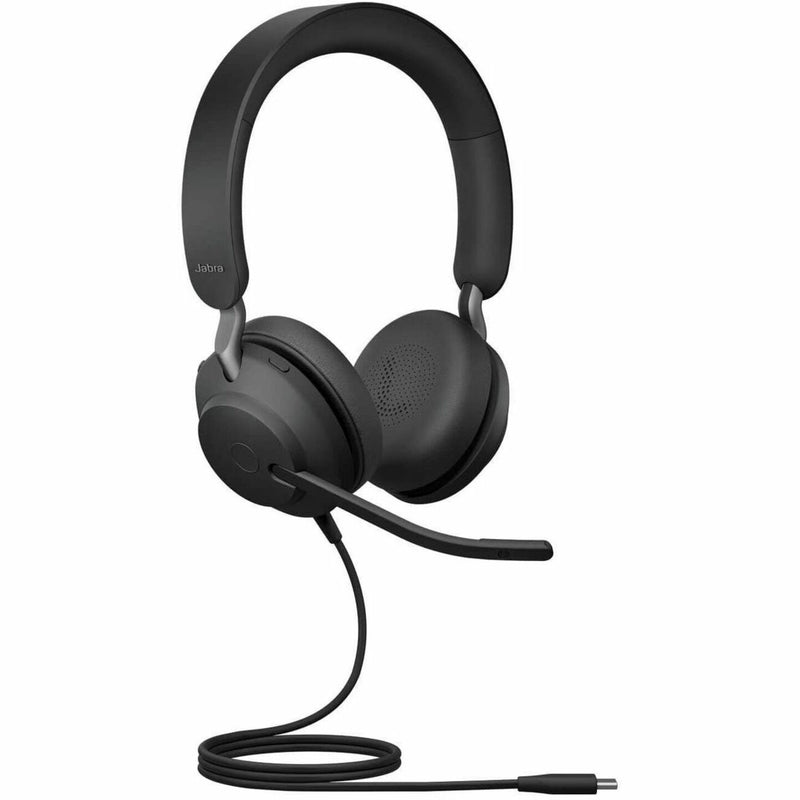 Side view of Jabra Evolve2 40 SE headset showing boom microphone and USB-C connection