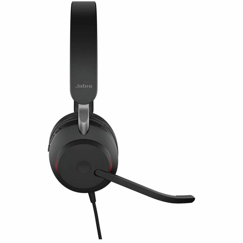 Side profile of Jabra Evolve2 40 SE headset highlighting the boom microphone placement