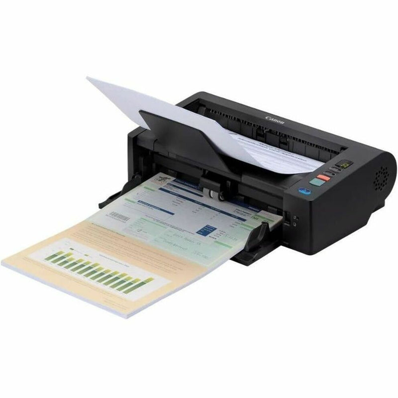 Canon DR-M140II scanner processing color documents showing high-quality output