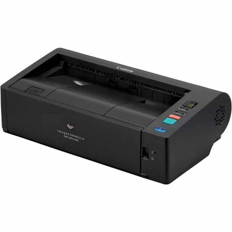 Canon imageFORMULA DR-M140II document scanner front angle view showing compact design and control panel