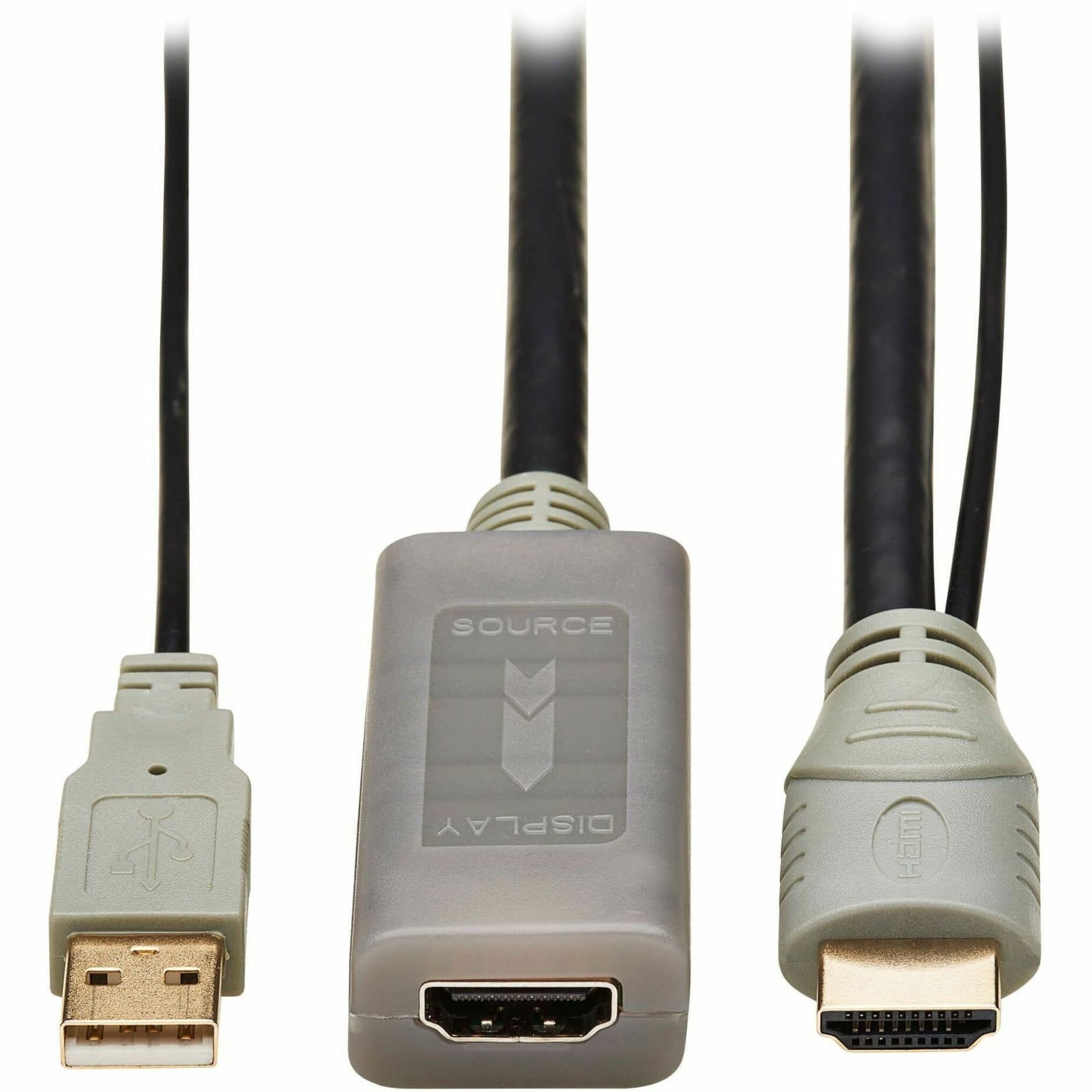 Close-up view of gold-plated connectors and active repeater unit on HDMI extension cable-alternate-image2