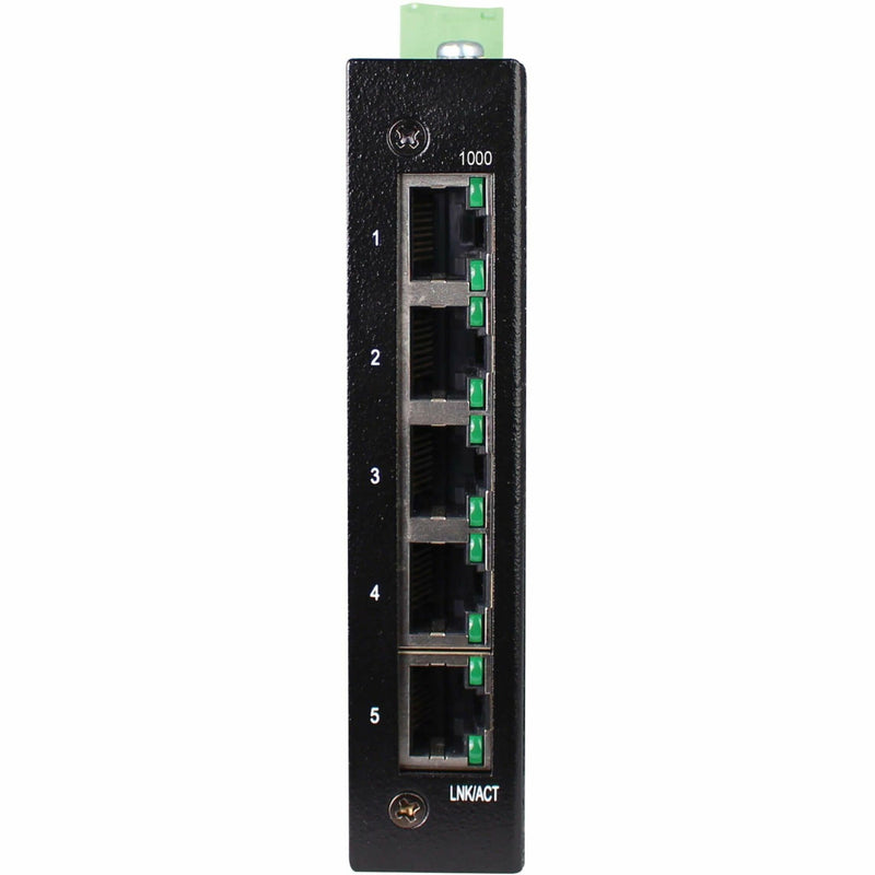 Close-up view of NGI-U05E's five Gigabit Ethernet ports with LED indicators