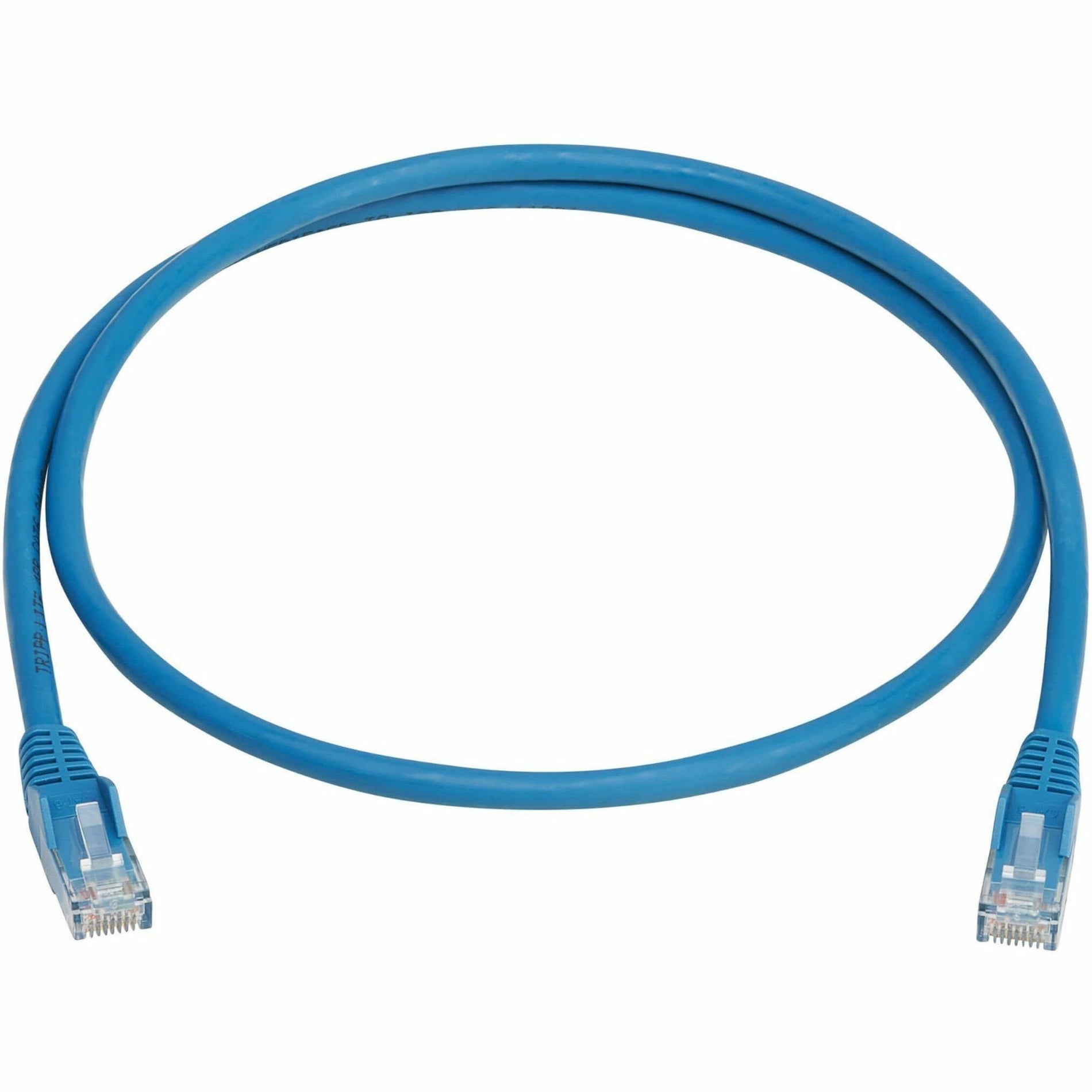 Full length view of blue Cat6 ethernet cable showing flexible design and RJ45 connectors at both ends-alternate-image2