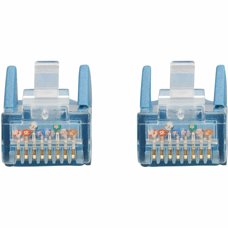 Detailed view of RJ45 connector pins and internal wiring