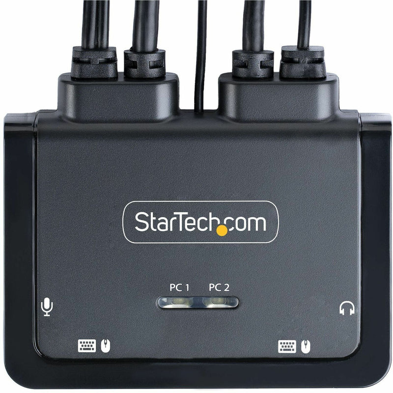 Top view of StarTech.com KVM switch showing interface layout and indicators