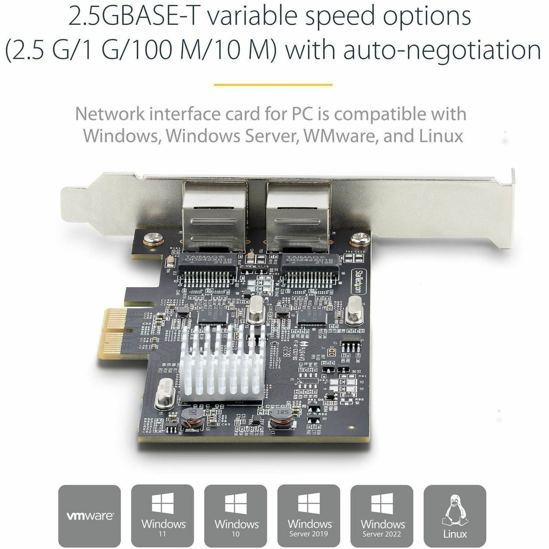 ستارتك.كوم بطاقة شبكة إيثرنت 2-منفذ 2.5GBase-T محول شبكة - PCIe 2.0 x2 ، توصيل شبكة عالي السرعة