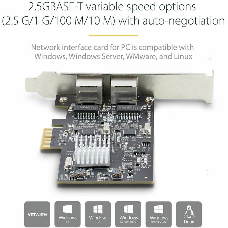 Network card with OS compatibility icons and auto-negotiation speed options