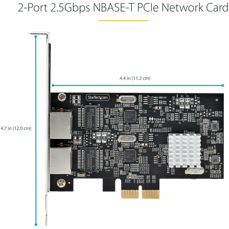 Network card dimensional specifications showing 4.7 x 4.4 inch measurements