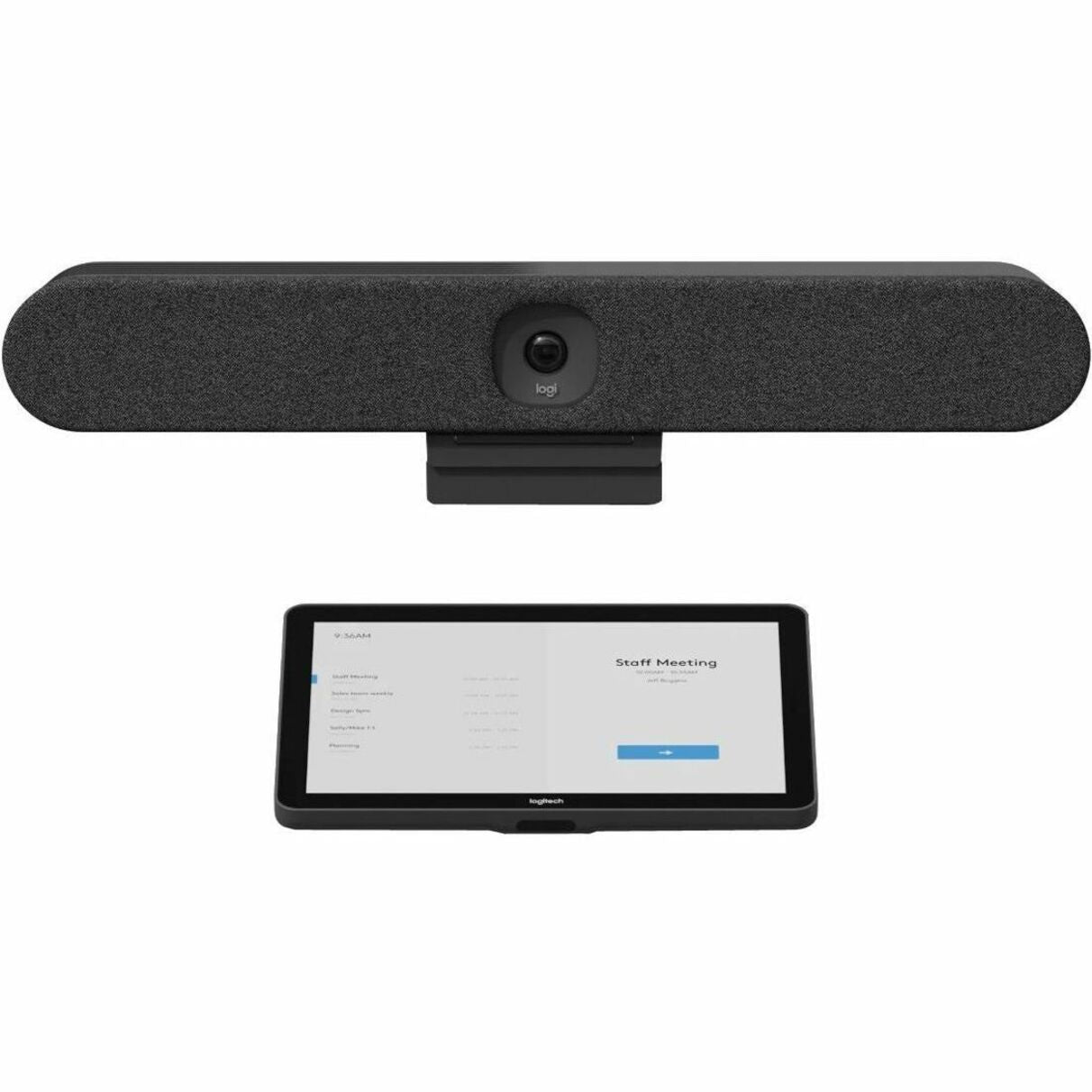 Logitech Rally Bar Huddle video conferencing system showing camera bar and TAP IP touch controller-alternate-image1