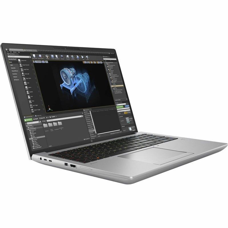 HP ZBook Fury 16 G10 laptop displaying 3D wireframe model in professional design software