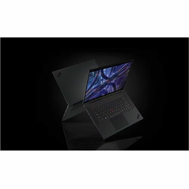 Artistic angle view of ThinkPad P1 Gen 6 with illuminated display