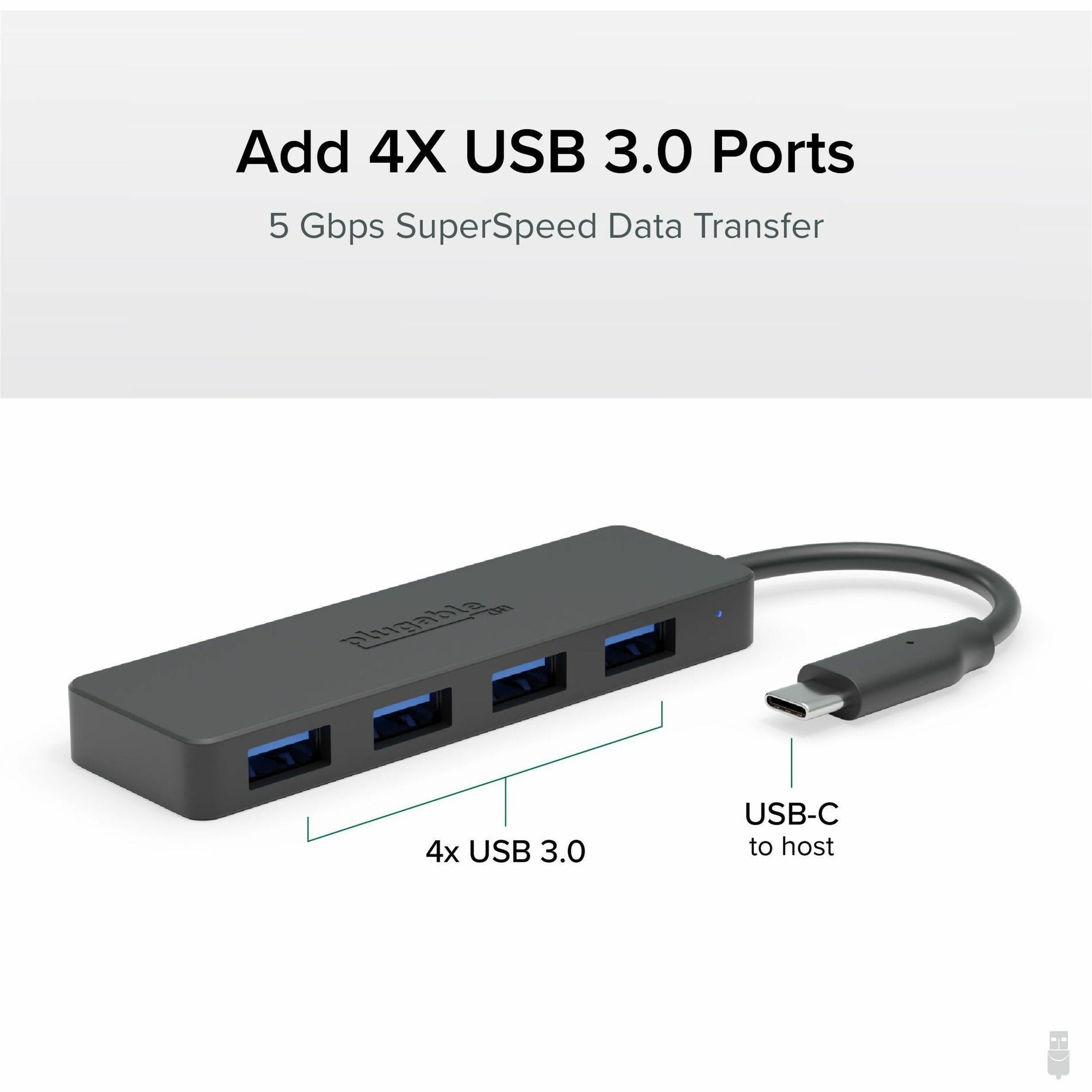 普拉格 USBC-HUB4A USB集线器，4个USB 3.0端口，黑色 Puglable 普拉格