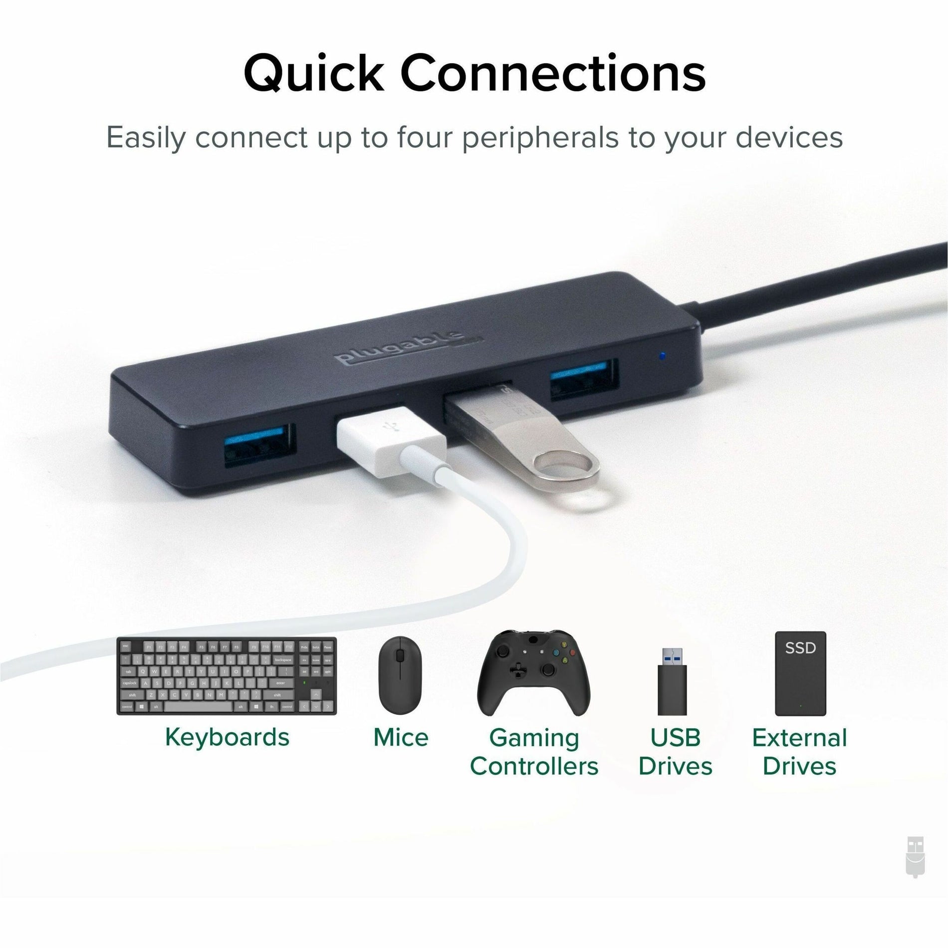 普拉格 USBC-HUB4A USB集线器，4个USB 3.0端口，黑色 Puglable 普拉格