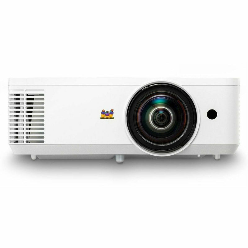 Front view of ViewSonic PS502X white projector showing lens and ventilation system