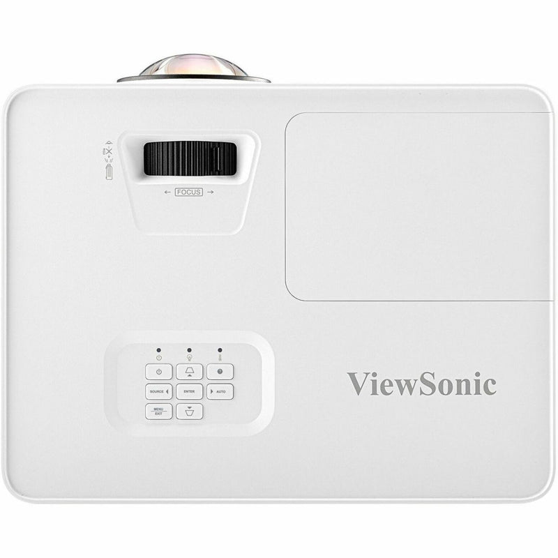 Top view of ViewSonic PS502X showing control panel and focus adjustment