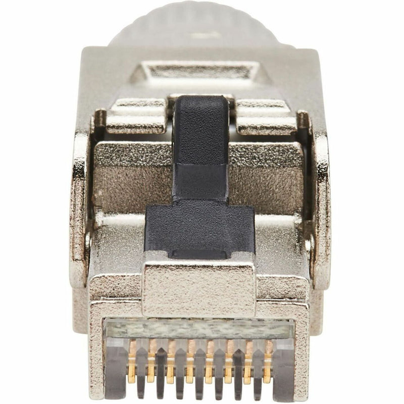 Close-up of Cat8 connector contact array and pin configuration