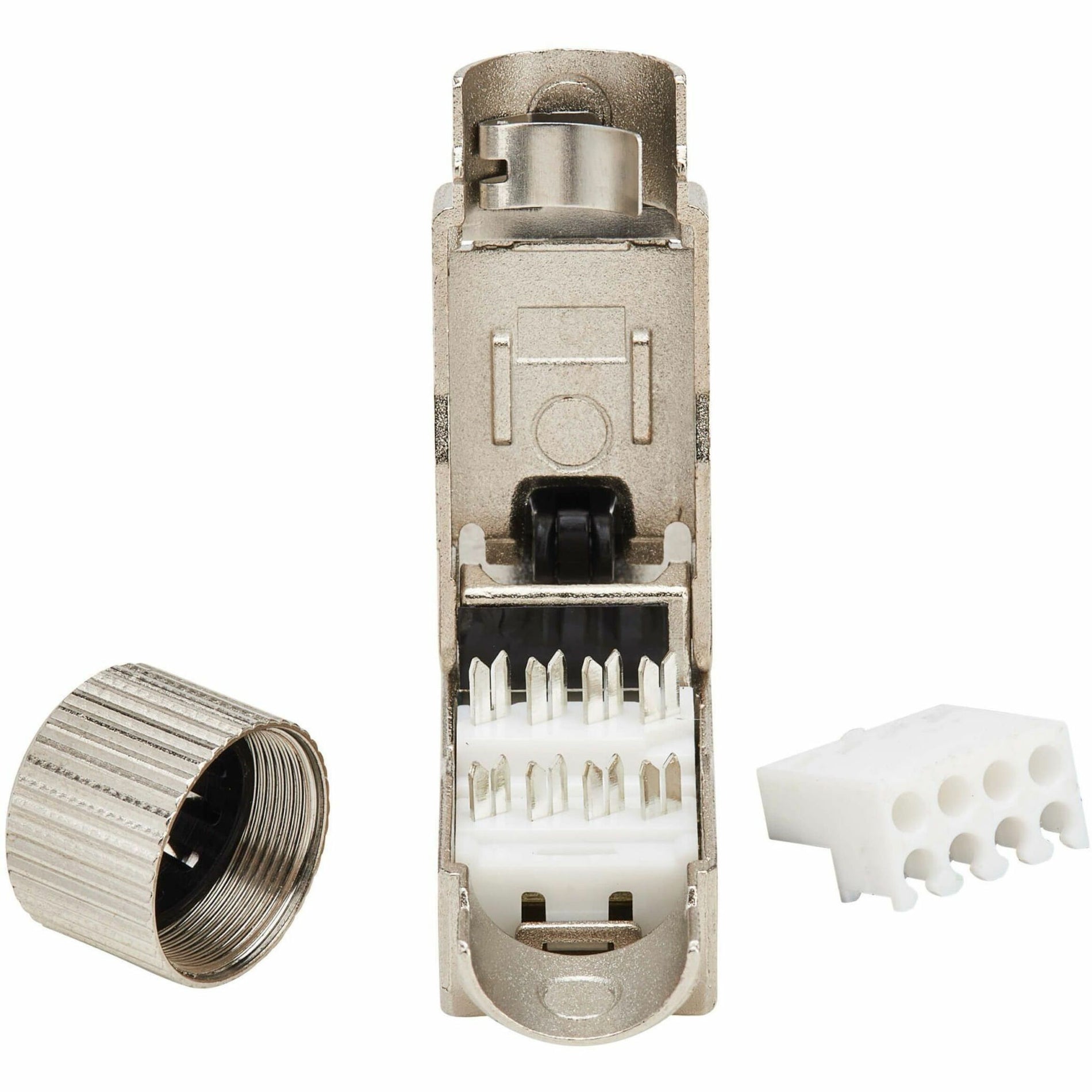 Tripp Lite N232-SHC6A-1 Cat6a Class EA STP Field-Termination Plug, 568A/568B, TAA, Stranded, EMI/RF Protection, 4-Pair Power over Ethernet (4PPoE) Support, PoE, PoE++, RJ-45 Network Connector