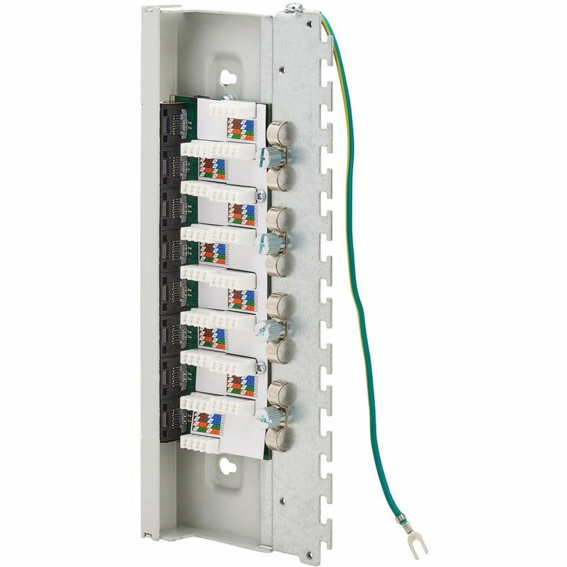 Close-up of patch panel termination points and connection system