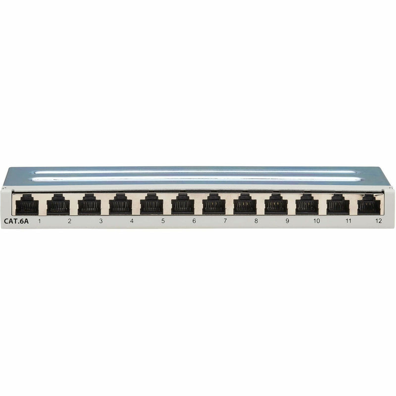 Horizontal view of Cat6a patch panel port arrangement