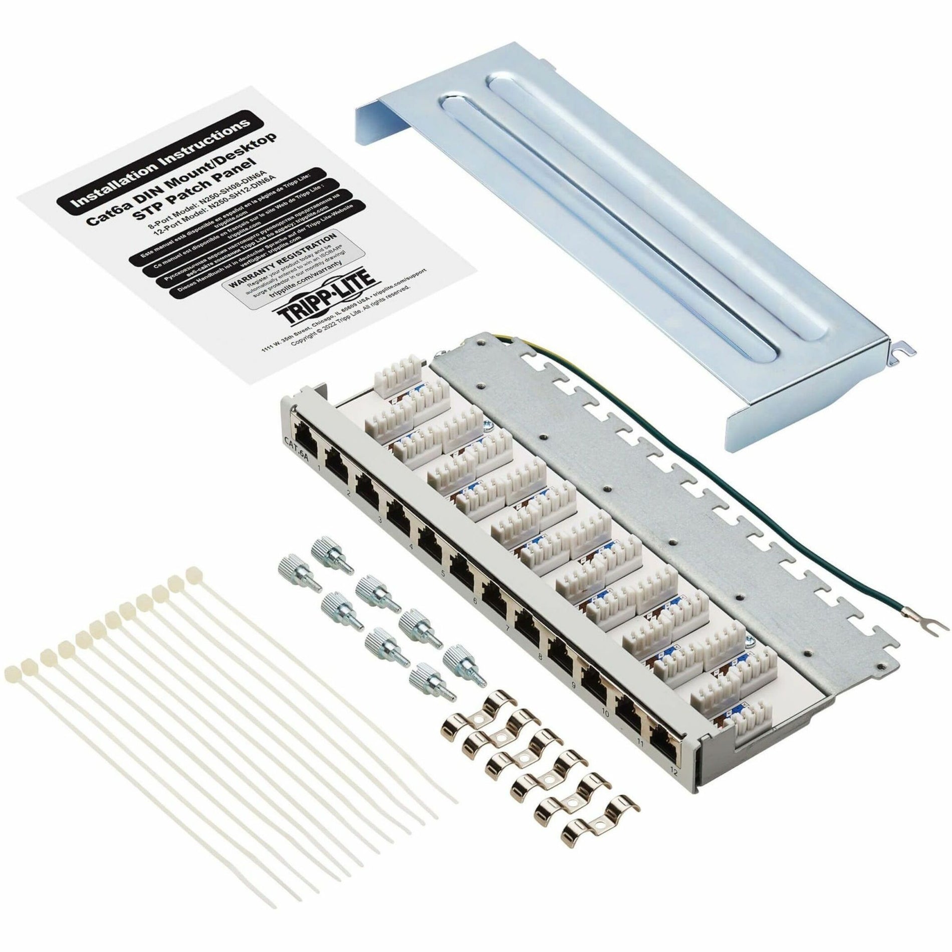 Tripp Lite N250-SH12-DIN6A Cat6a STP Patch Panel 12 Ports DIN Rail or Wall Mount TAA Compliant  Tripp Lite N250-SH12-DIN6A Cat6a STP Patch Paneel 12 Poorten DIN-rail of Wandmontage TAA Conform