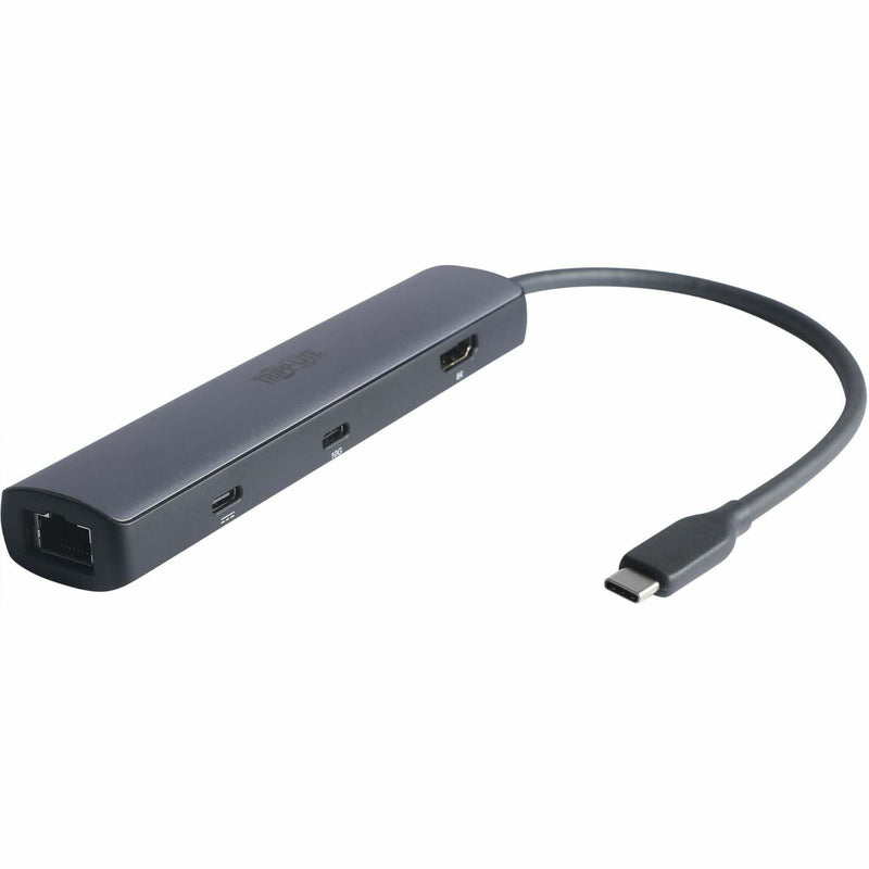 Side view of Tripp Lite U442-DOCK40-6 USB-C docking station showing multiple ports and attached cable