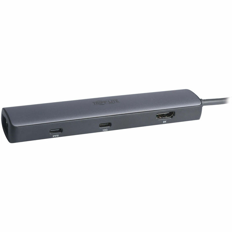 Close-up view of Tripp Lite docking station ports including USB-C and HDMI