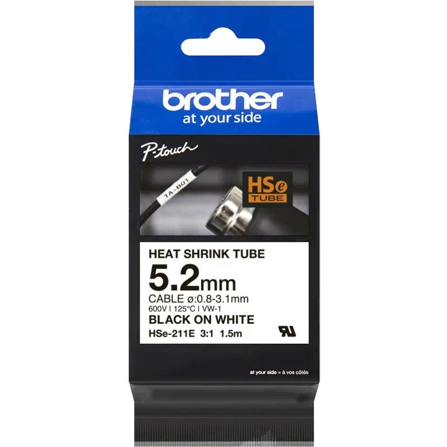 Brother HSE211E HSe Wire & Cable Label, Easy to Read, Heat-shrinkable, Durable, Black on White