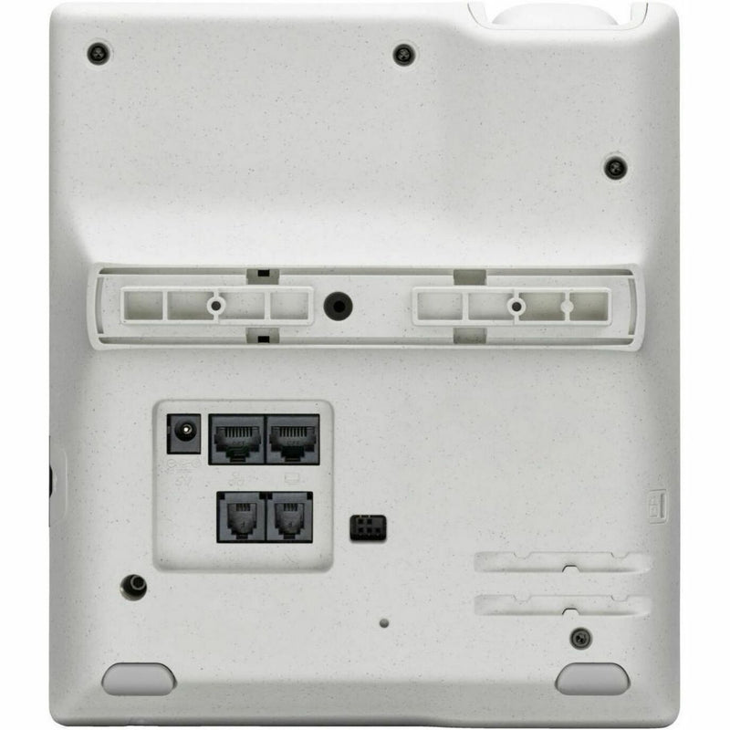 Rear view of Poly Edge E500 IP phone showing connectivity ports and mounting options